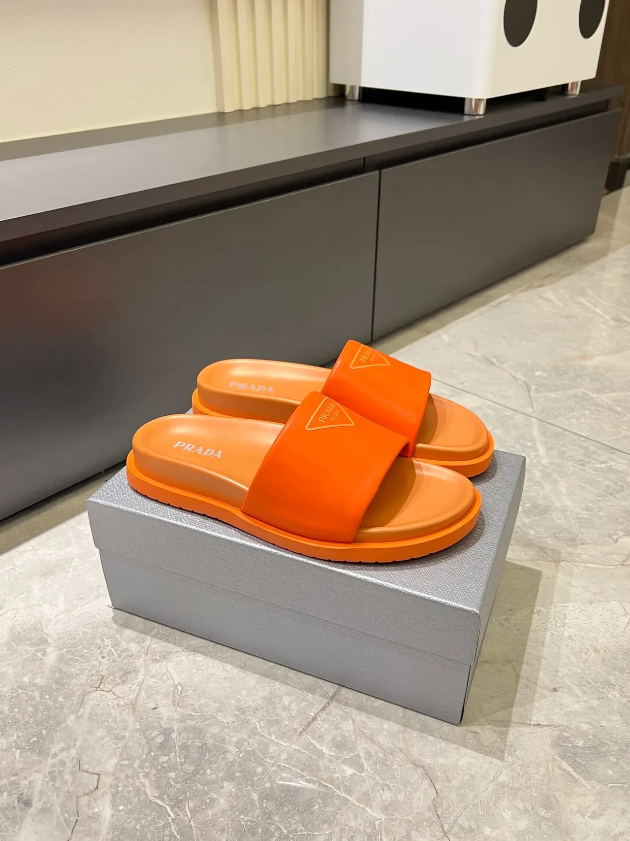 Prada Slide Single-Strap Logo Slippers 24