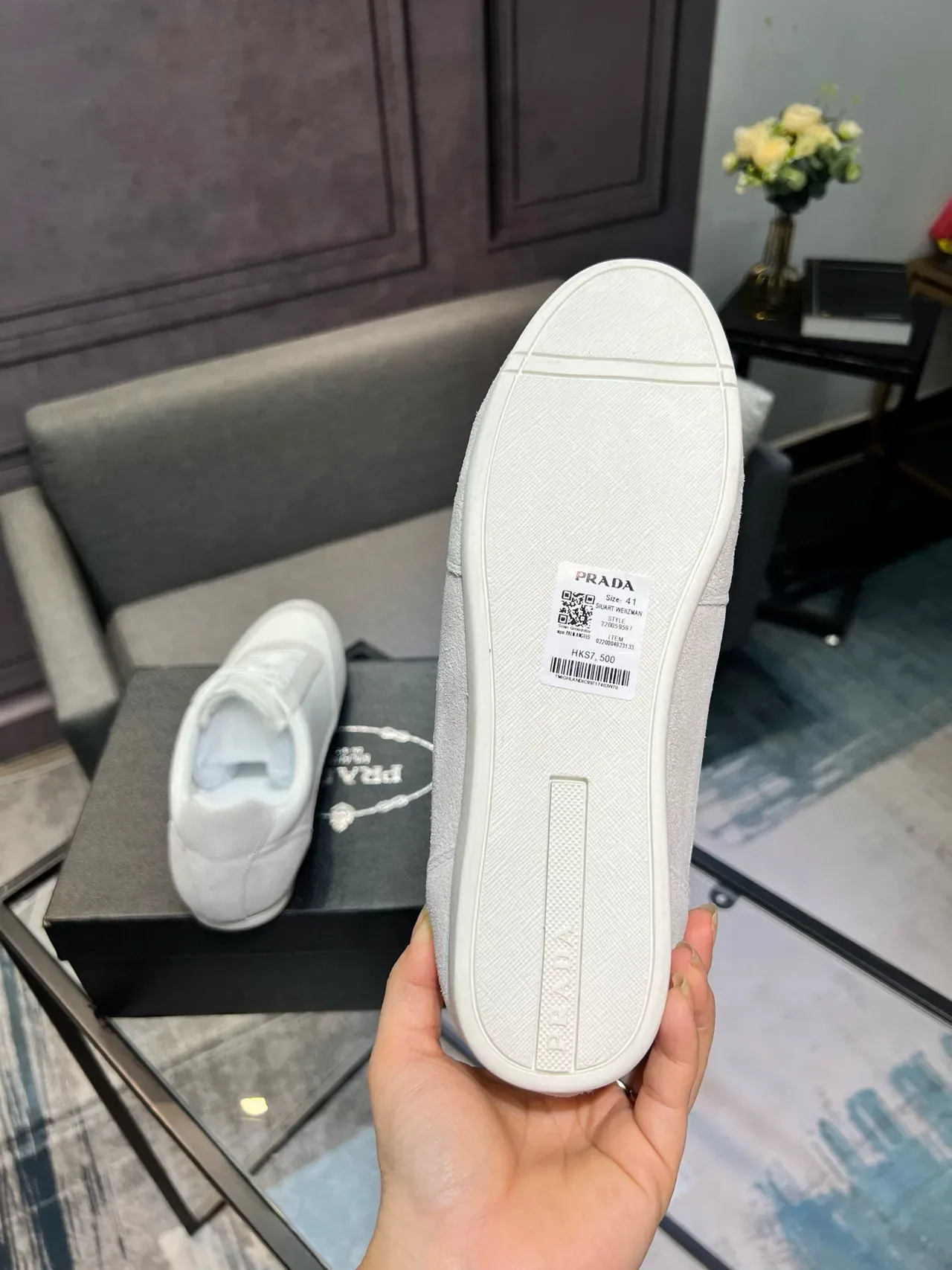 Prada tênis lifestyle branco e cinza low-top em couro e suede com painéis 3