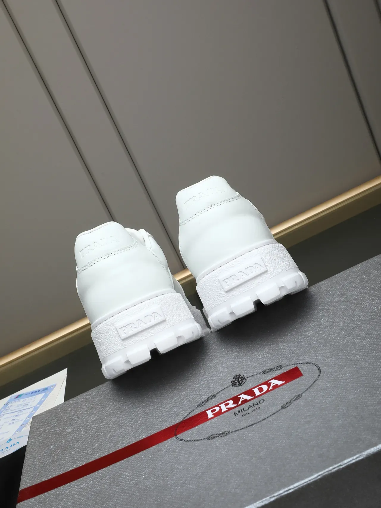 Prada White Leather Platform Sole Lifestyle Sneakers 4