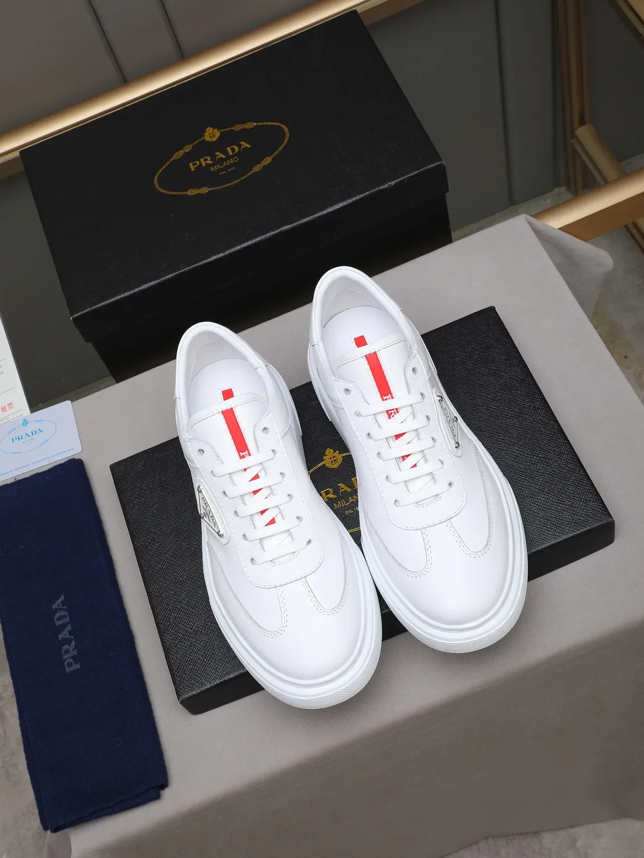 Prada White Leather Triangular Logo Lifestyle Sneaker 2