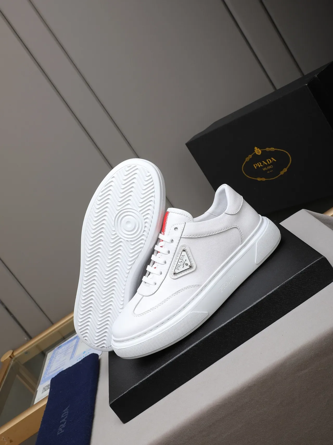 Prada White Leather Triangular Logo Lifestyle Sneaker 4
