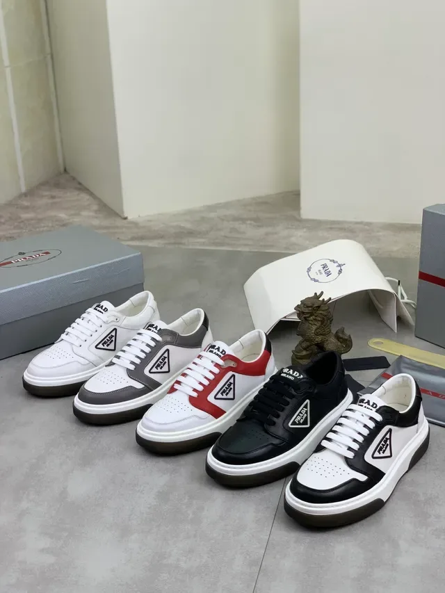 Prada White Red Leather Upper Side Panels Lifestyle Sneakers 2