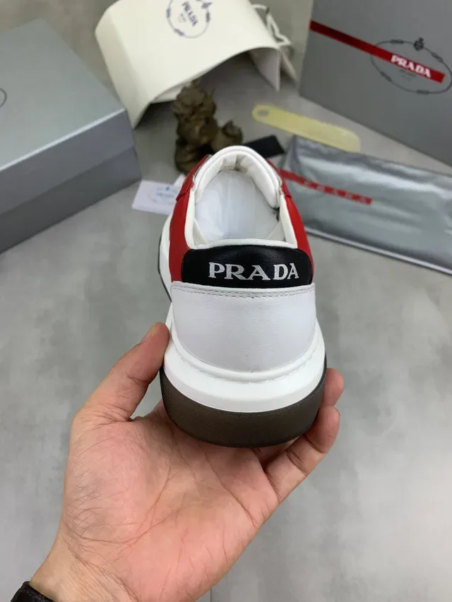 Prada White Red Leather Upper Side Panels Lifestyle Sneakers 4