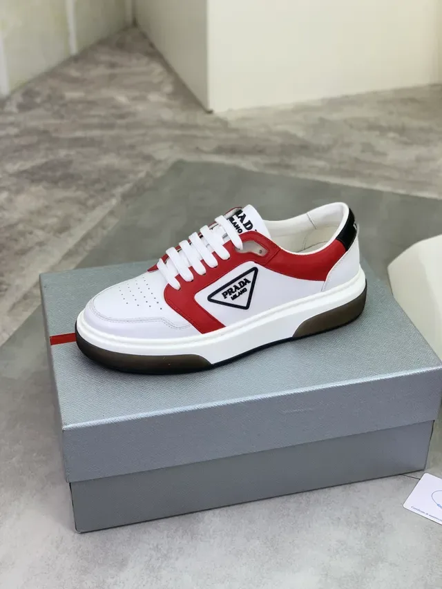 Prada White Red Leather Upper Side Panels Lifestyle Sneakers 5