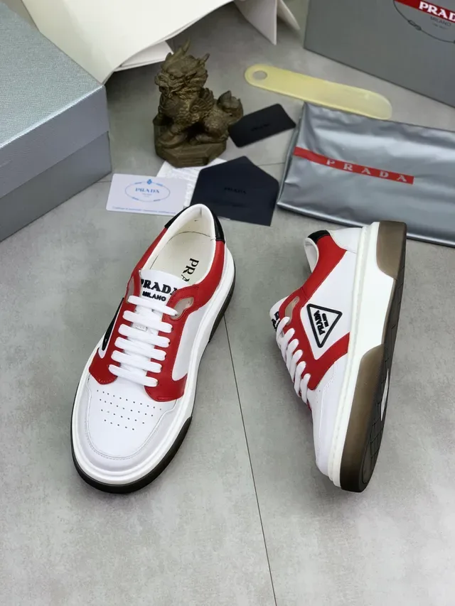Prada White Red Leather Upper Side Panels Lifestyle Sneakers 6