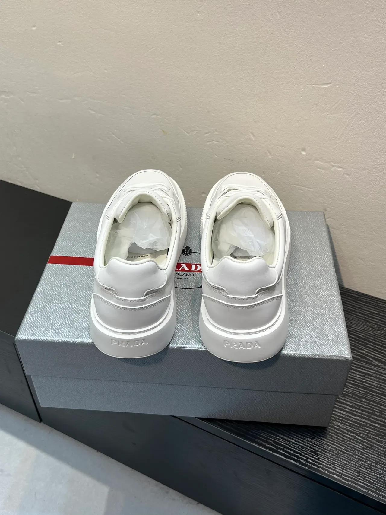 Prada White Smooth Leather Platform Sole Lifestyle Sneakers 6