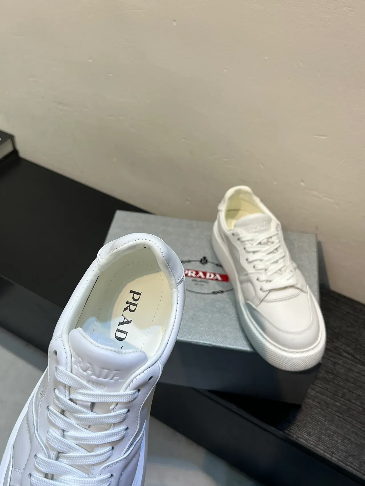 Prada White Smooth Leather Platform Sole Lifestyle Sneakers 7