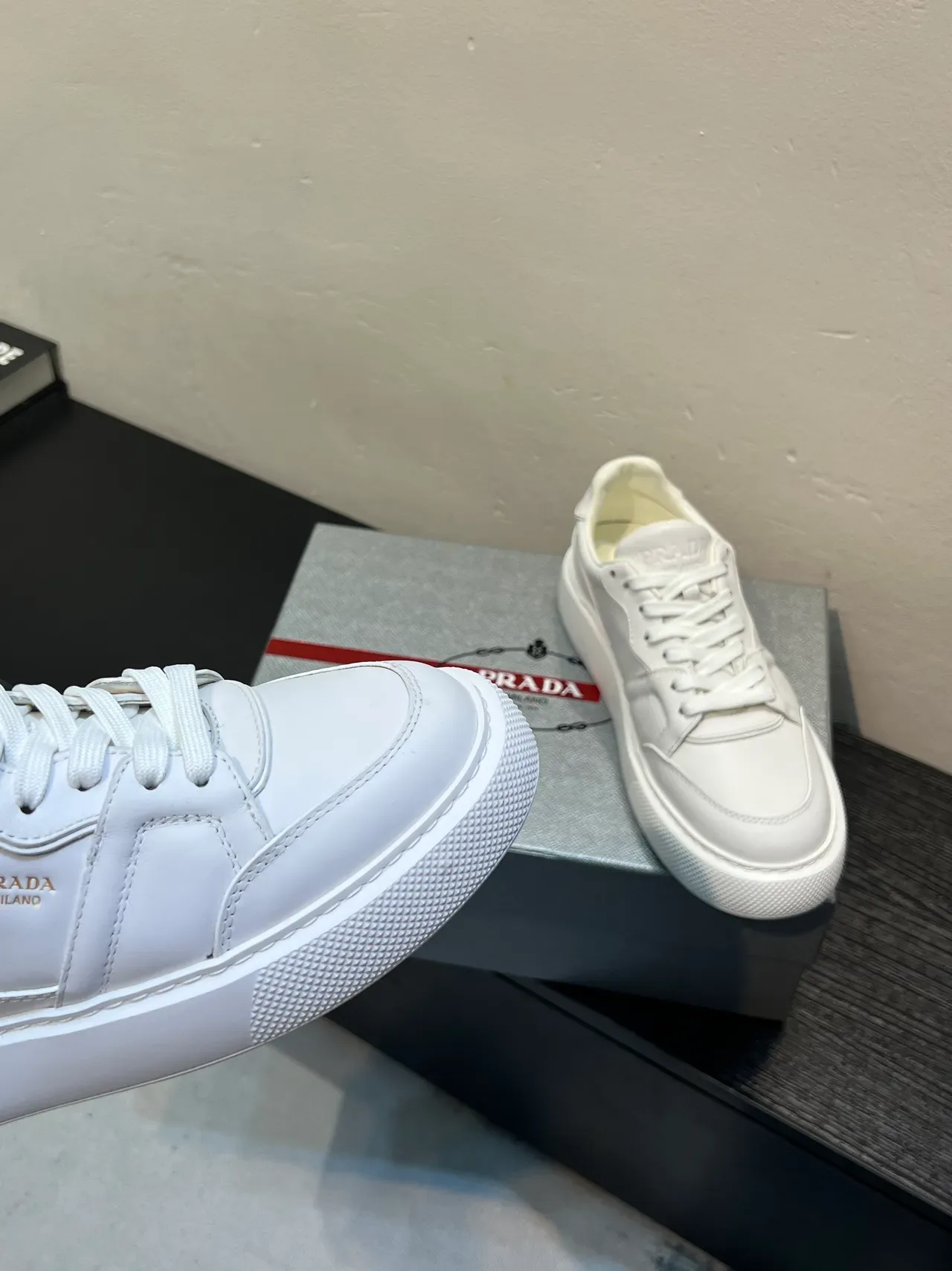 Prada White Smooth Leather Platform Sole Lifestyle Sneakers 8