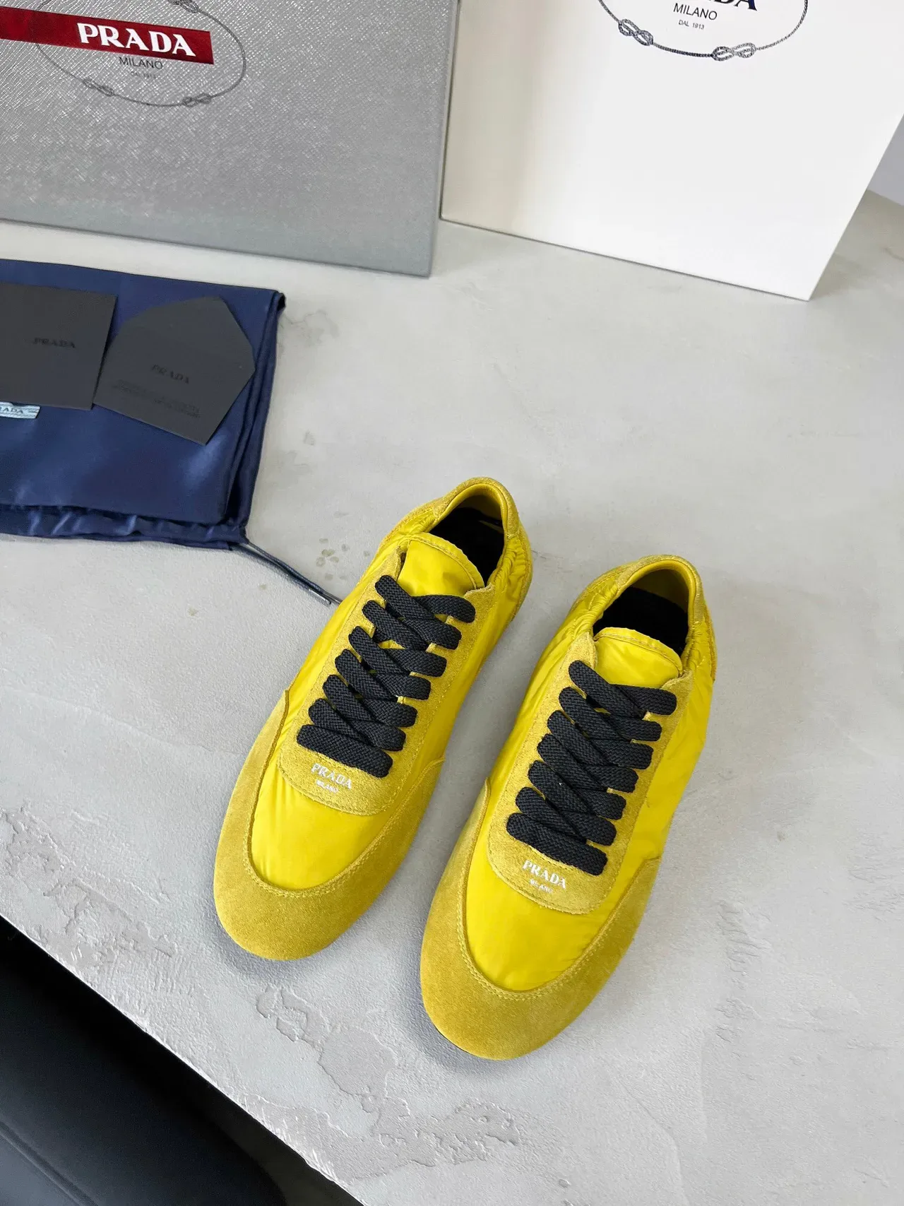 Prada Yellow and Black Suede-Nylon Lifestyle Sneakers 2
