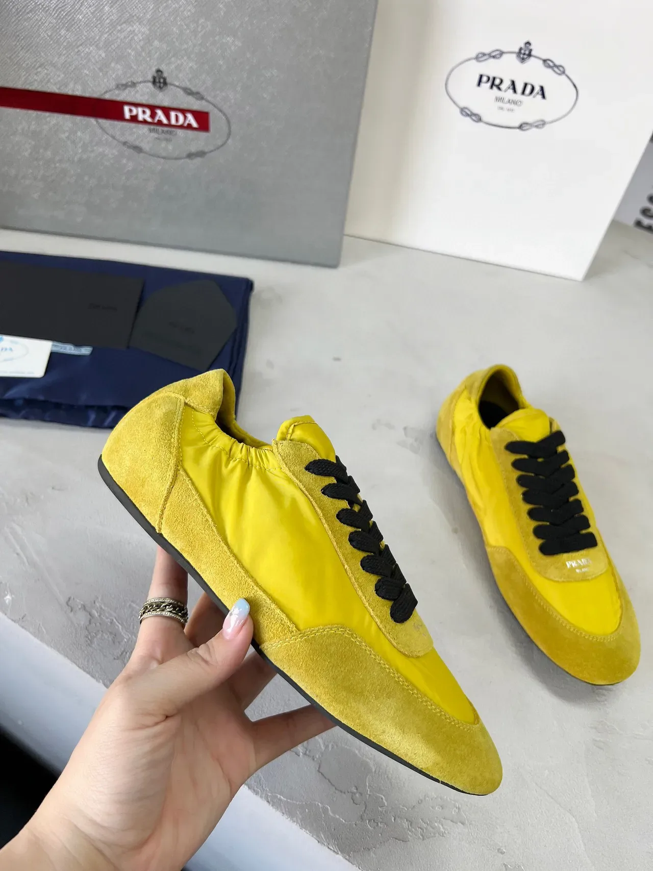 Prada Yellow and Black Suede-Nylon Lifestyle Sneakers 3