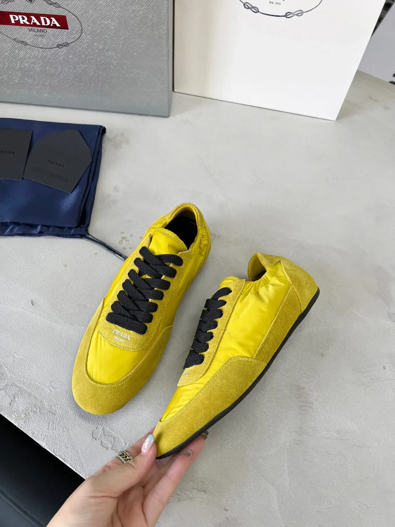 Prada Yellow and Black Suede-Nylon Lifestyle Sneakers 4