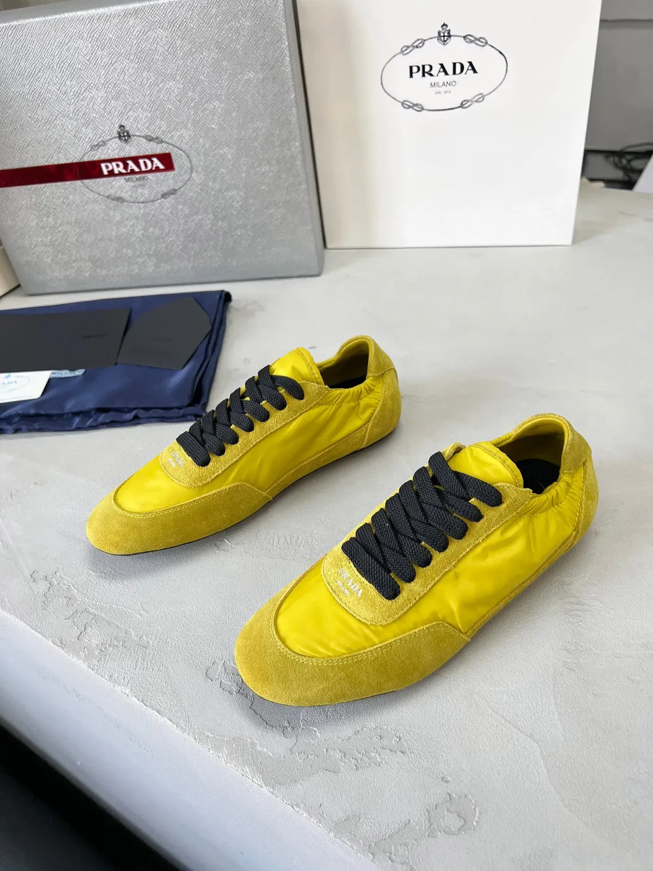 Prada Yellow and Black Suede-Nylon Lifestyle Sneakers 5