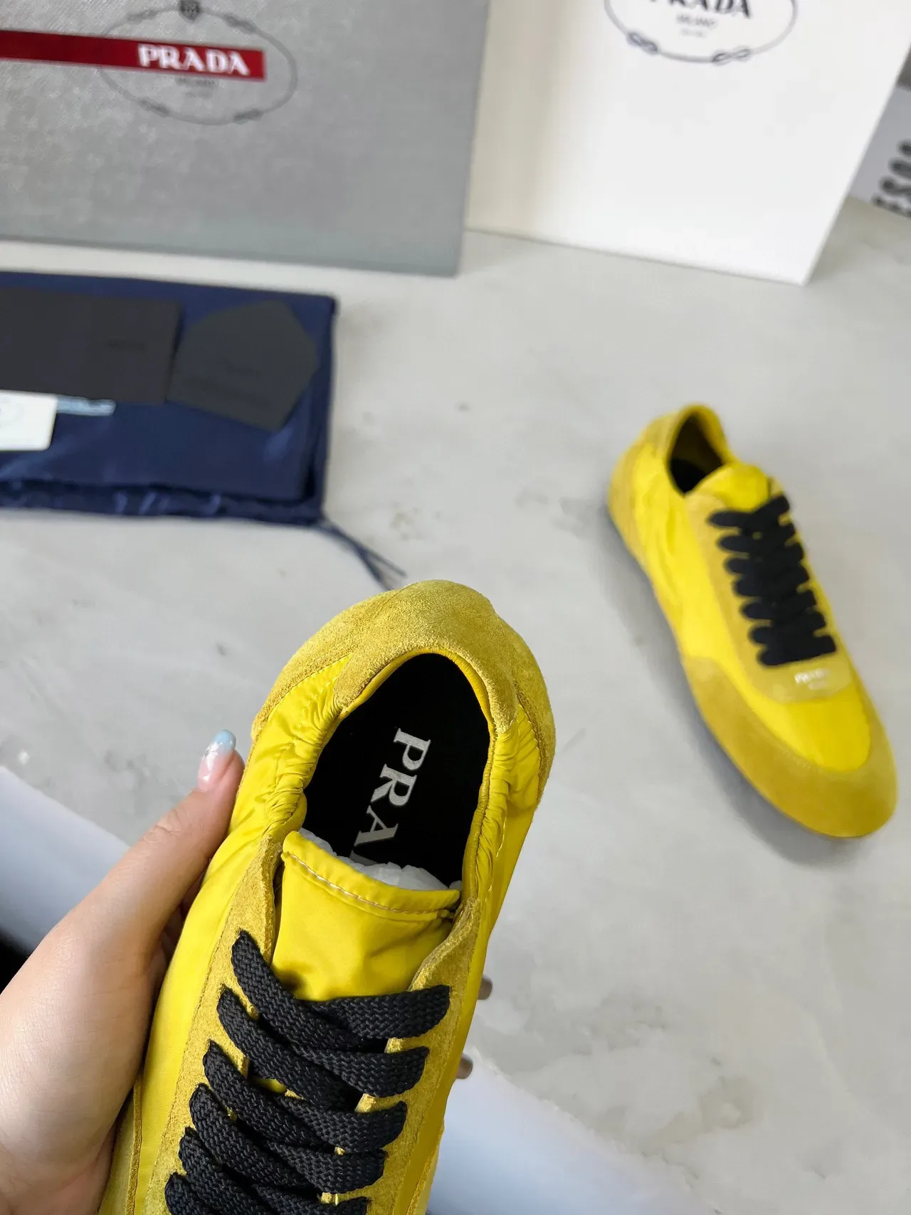 Prada Yellow and Black Suede-Nylon Lifestyle Sneakers 6