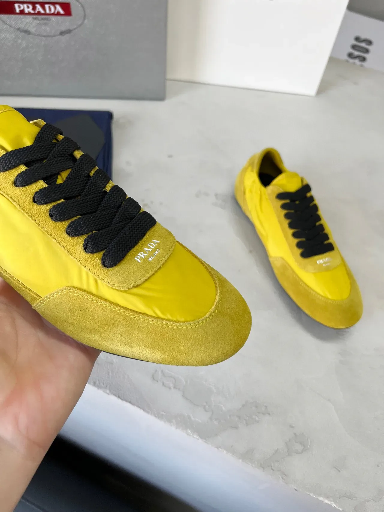Prada Yellow and Black Suede-Nylon Lifestyle Sneakers 7