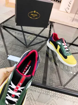 Prada Yellow Green Multi-Panel Colorblock Mesh And Leather Composite Upper Lifestyle Sneakers 2