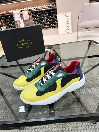 Prada Yellow Green Multi-Panel Colorblock Mesh And Leather Composite Upper Lifestyle Sneakers 9