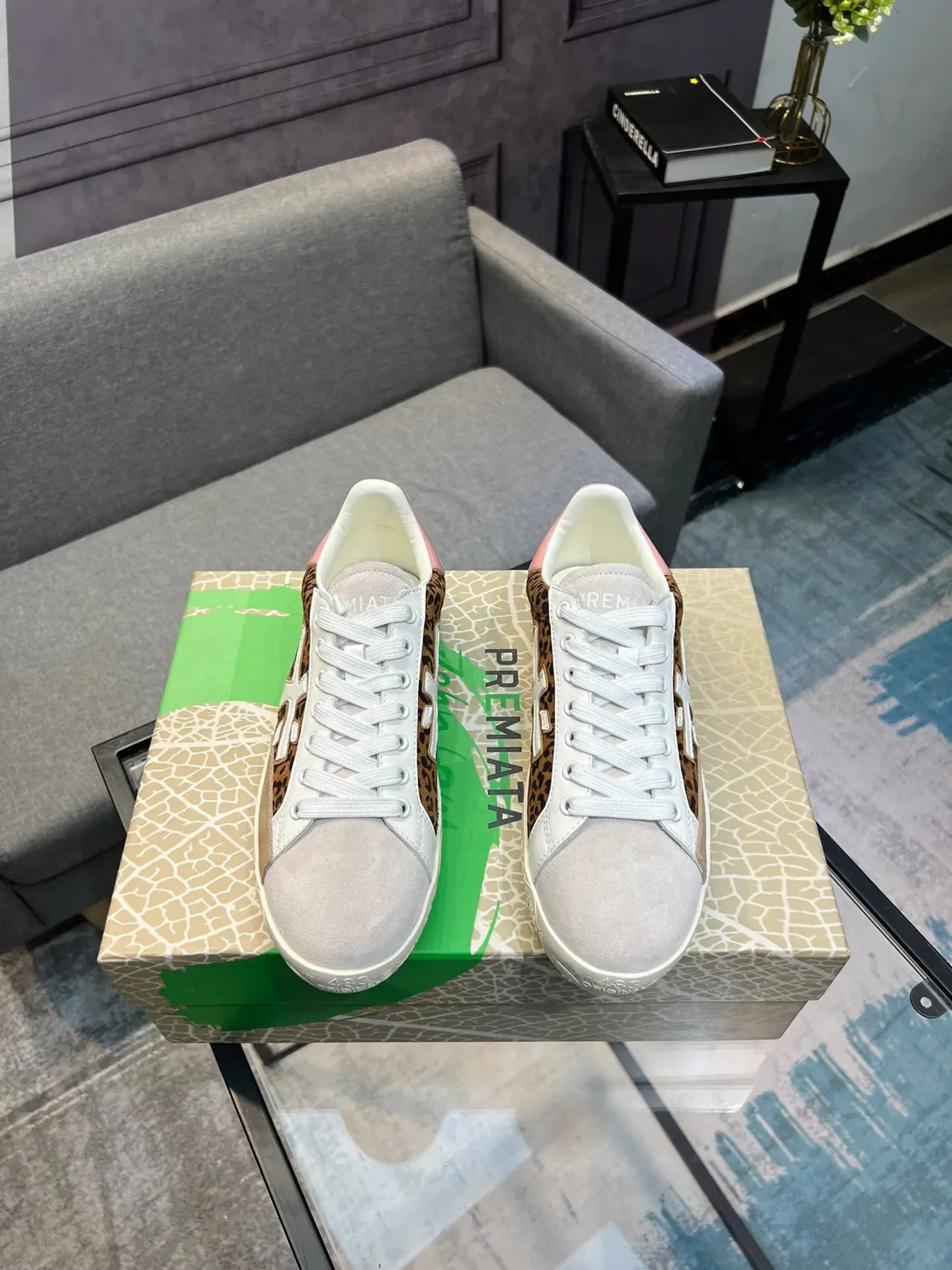 Premiata Lifestyle Sneaker Beige Brown Leopard-Print Panel Oversized X-Logo Lifestyle Sneakers 2