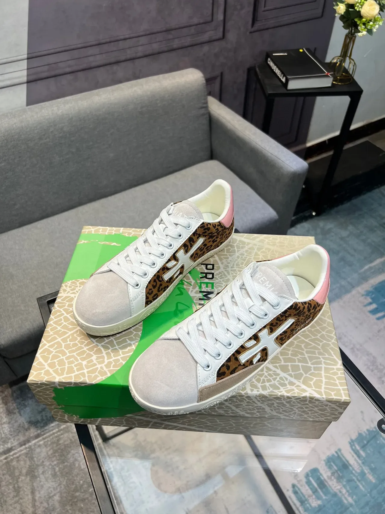 Premiata Lifestyle Sneaker Beige Brown Leopard-Print Panel Oversized X-Logo Lifestyle Sneakers 3