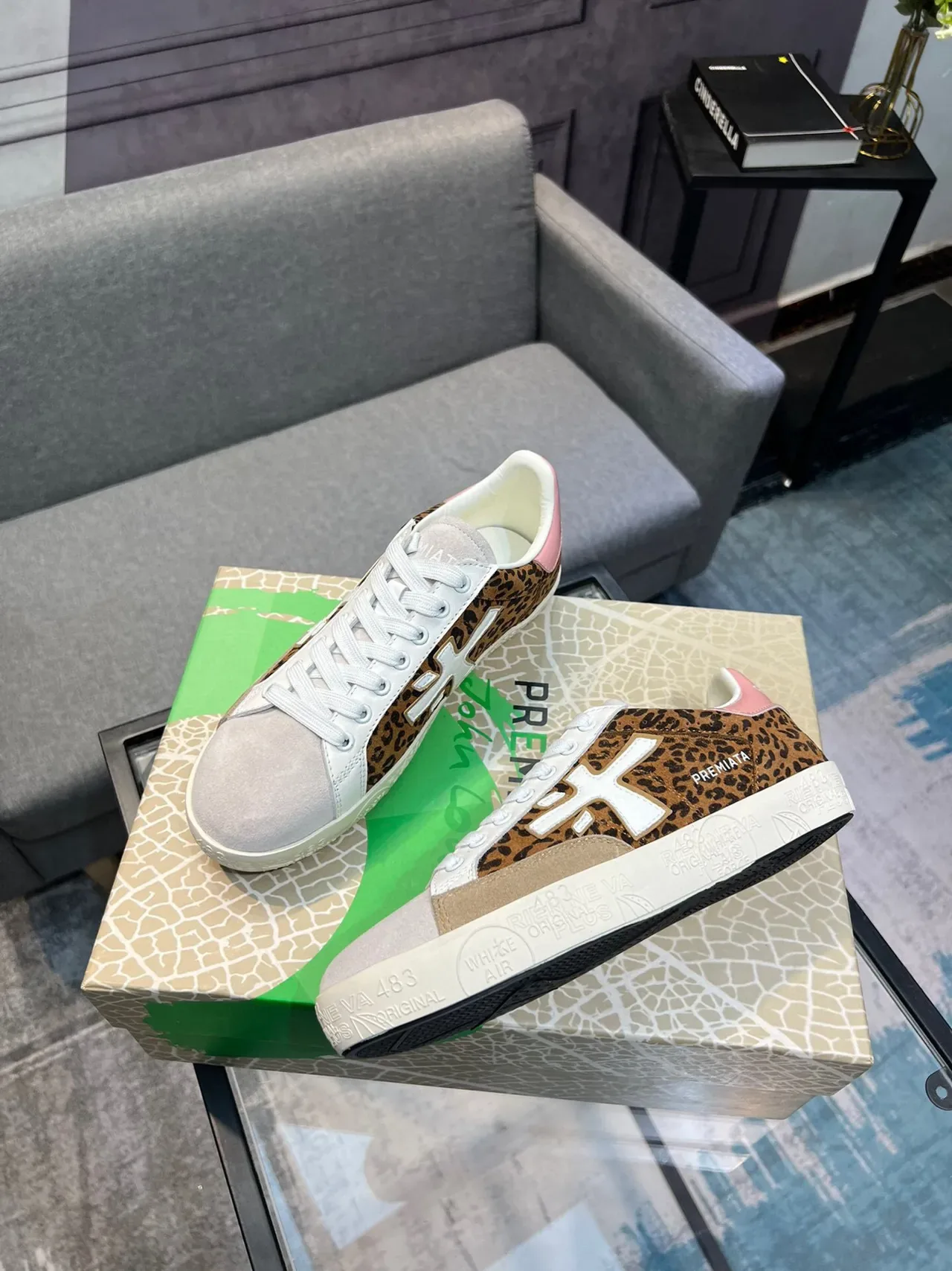 Premiata Lifestyle Sneaker Beige Brown Leopard-Print Panel Oversized X-Logo Lifestyle Sneakers 4