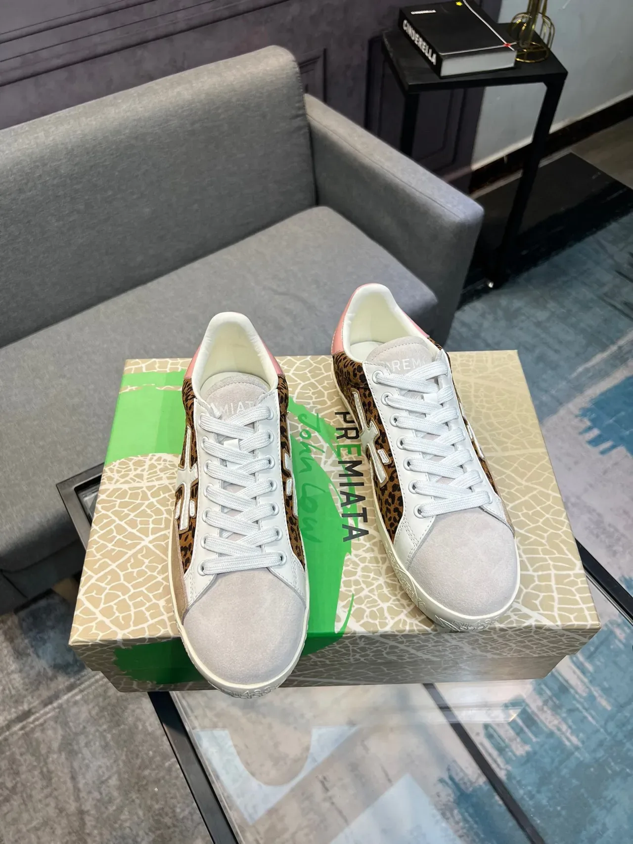Premiata Lifestyle Sneaker Beige Brown Leopard-Print Panel Oversized X-Logo Lifestyle Sneakers 5