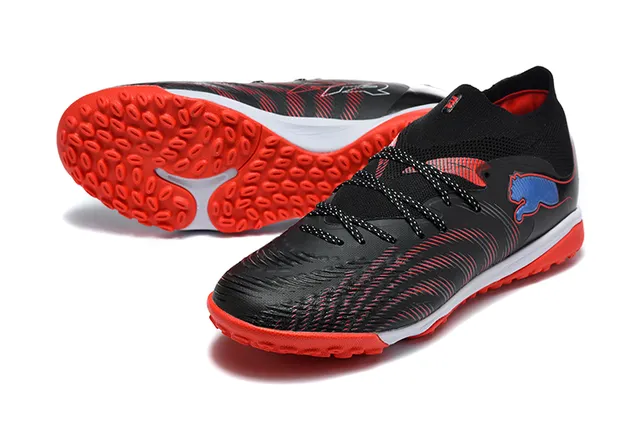 Puma Noir Rouge Col en Tricô Ajustement Chaussette Dynamic Cage Synthétique Superposition Gazon Chaussures de Football 6