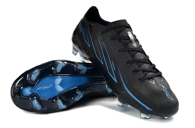 Puma F50 Hyperfast Sapatos de Futebol para Gramado Firme Preto e Azul 4
