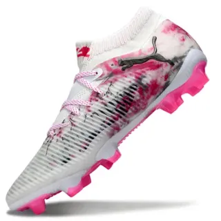 Puma FUTURE 8 ULTIMATE White Pink Sock-Fit Collar Firm-Ground Soccer Shoes