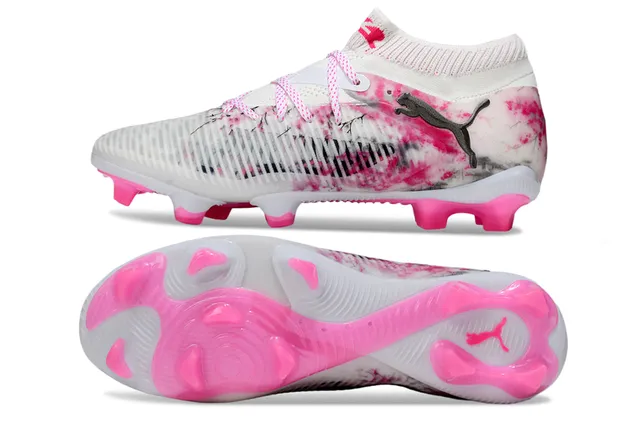Puma FUTURE 8 ULTIMATE blanc rose col de chaussette sol ferme chaussures de football 7