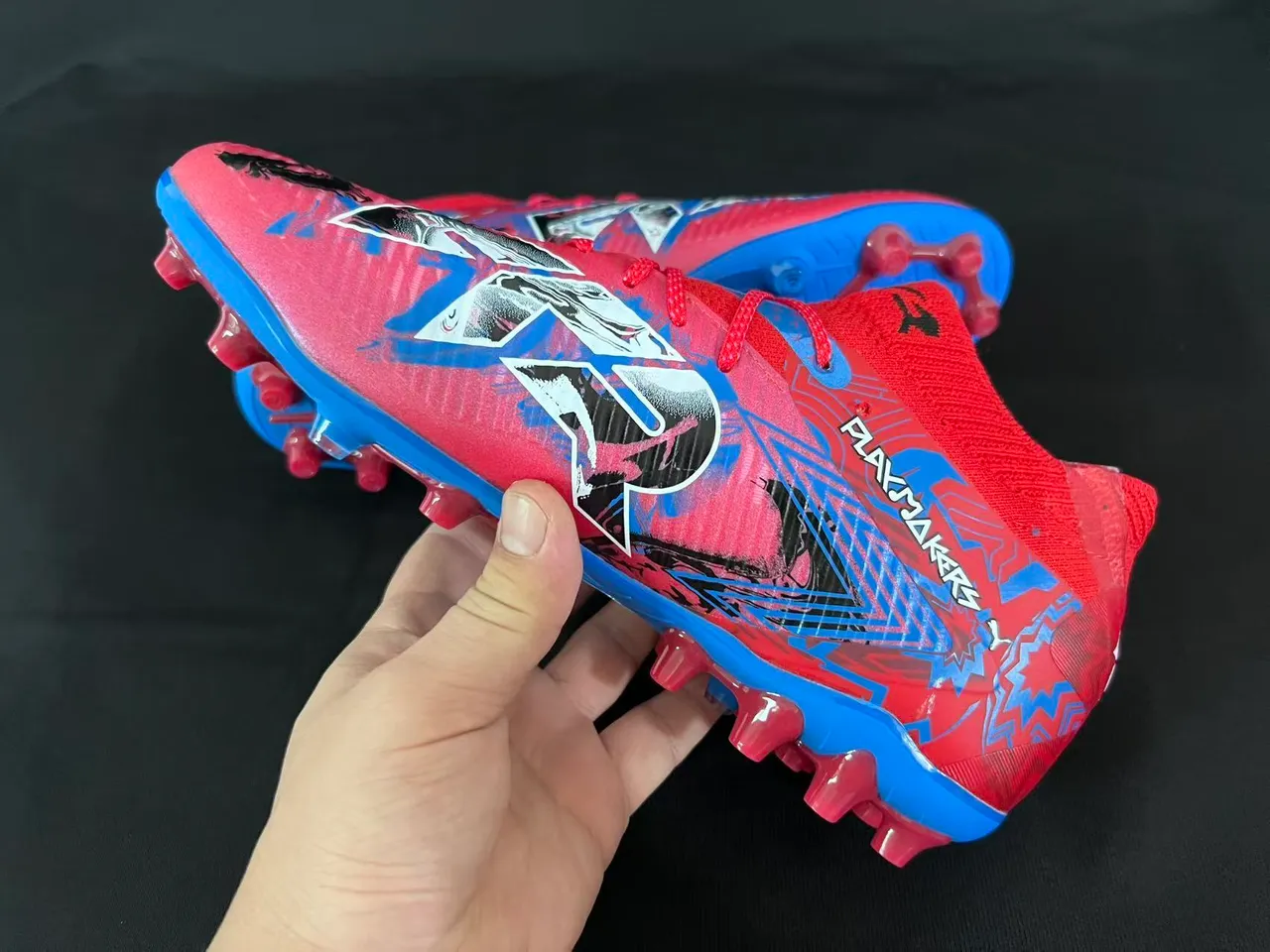 Puma rose et bleu high-cut col de chaussette en maille lacets asymétriques pour terrain ferme 4