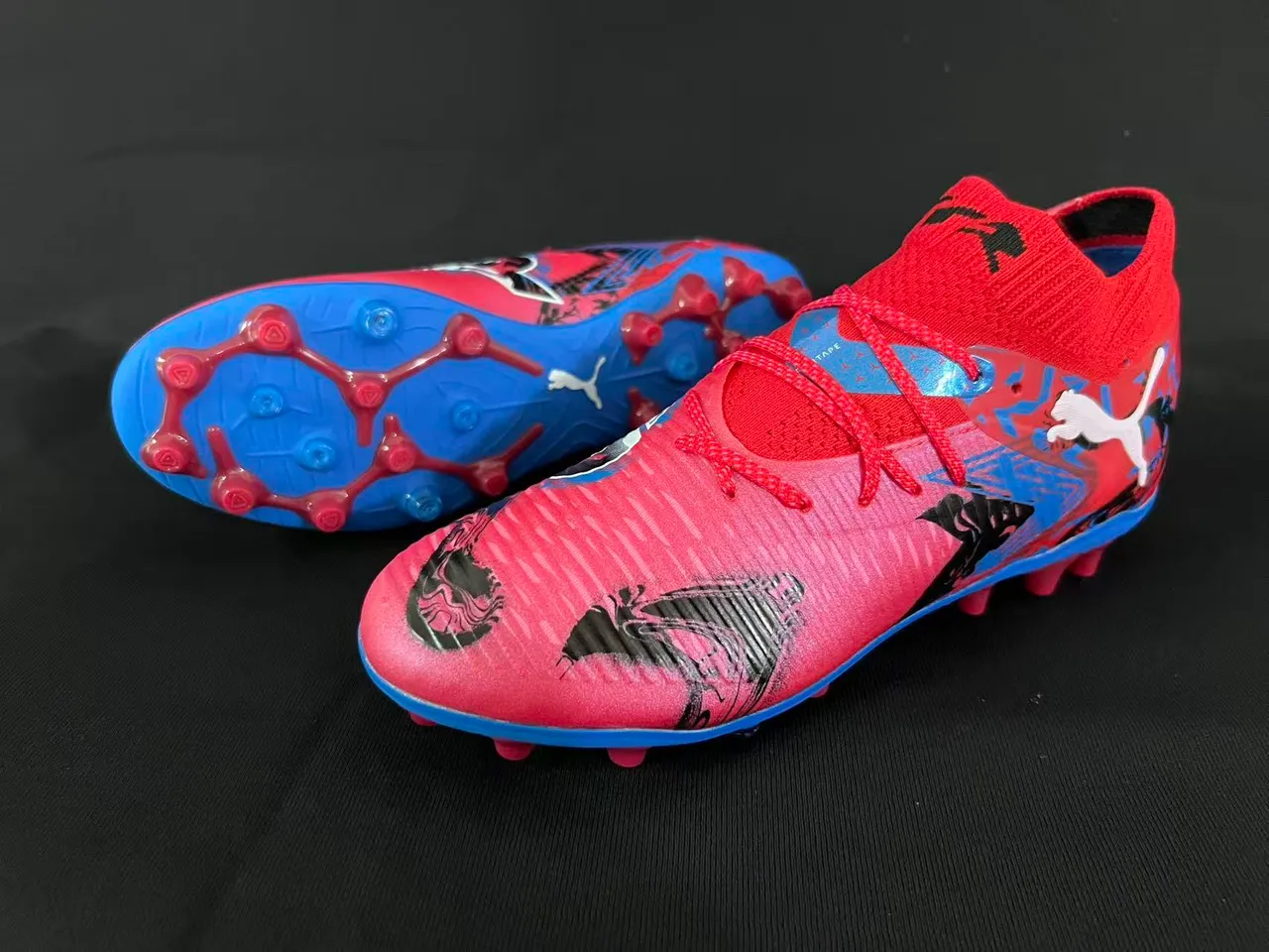 Puma rose et bleu high-cut col de chaussette en maille lacets asymétriques pour terrain ferme 8