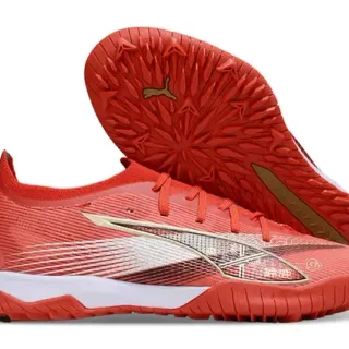 Puma Red Gold Low-Cut Synthetic Knit Upper Turf Soccer Shoes