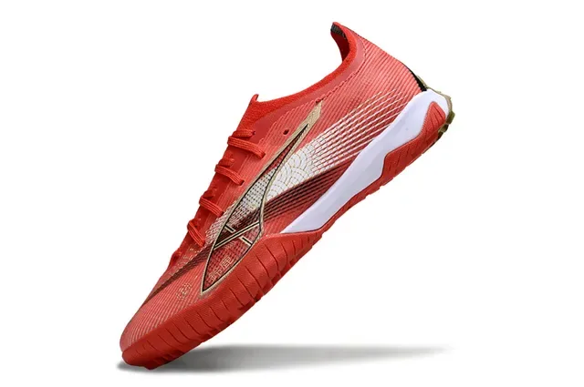 Puma Red Gold Low-Cut Synthetic Knit Upper Turf Soccer Shoes 3