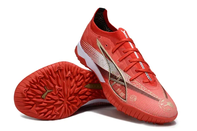Puma Red Gold Low-Cut Synthetic Knit Upper Turf Soccer Shoes 4