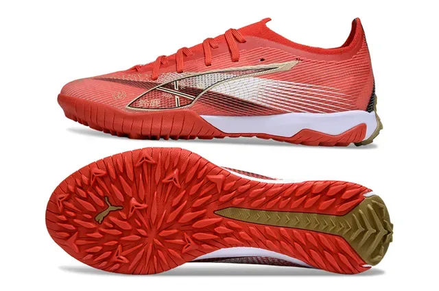 Puma Red Gold Low-Cut Synthetic Knit Upper Turf Soccer Shoes 6