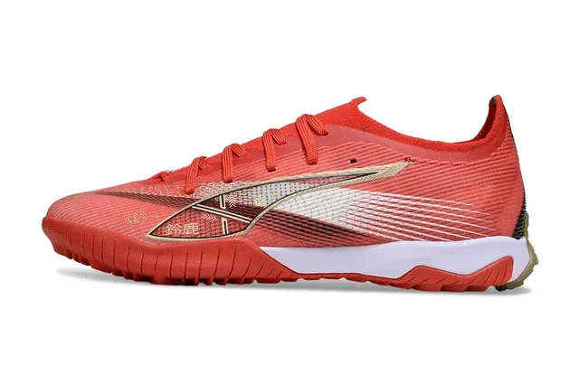 Puma Red Gold Low-Cut Synthetic Knit Upper Turf Soccer Shoes 7