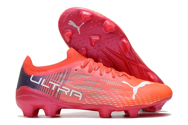 Puma Ultra White Pink Low-Cut Knit Upper Floral Cherry-Blossom Print Firm-Ground Soccer Shoes 2