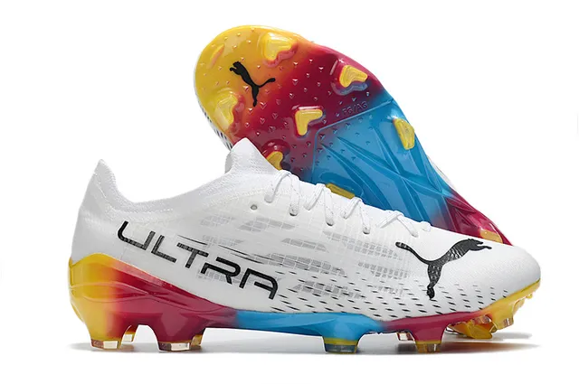 Puma Ultra White Pink Low-Cut Knit Upper Floral Cherry-Blossom Print Firm-Ground Soccer Shoes 7