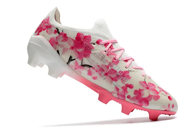 Puma Ultra White Pink Low-Cut Knit Upper Floral Cherry-Blossom Print Firm-Ground Soccer Shoes 20