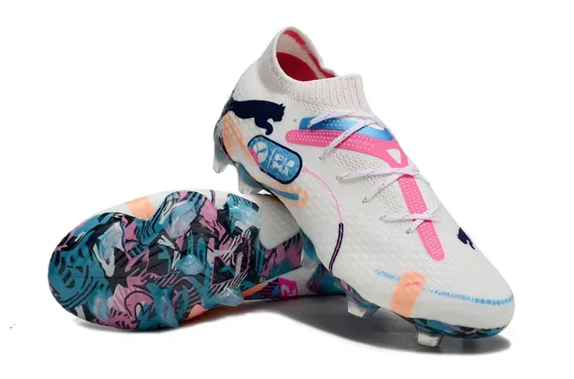 Puma chaussures de football blanc multicolor col de maille lacets asymétriques sol ferme 5