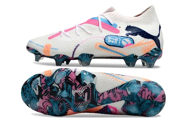 Puma chaussures de football blanc multicolor col de maille lacets asymétriques sol ferme 6