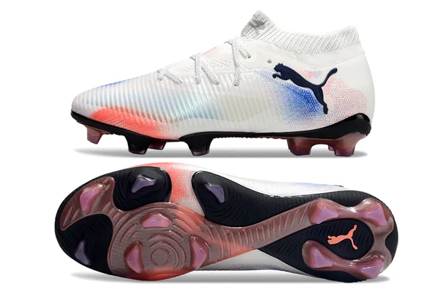 Puma Chaussures de football blanc multicolor avec col de chaussette impression de gradiente speckle pour terrain ferme 6