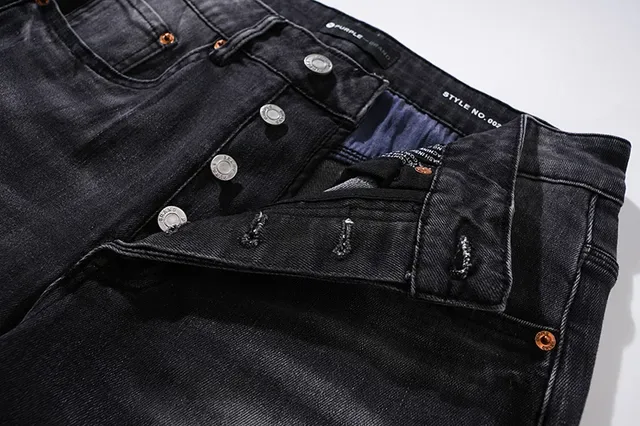 Purple Brand Distressed Black Wash Slim-Fit Jeans 14