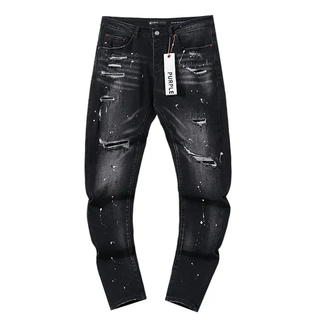 Purple Brand Distressed Paint-Splattered Black Slim-Fit Jeans 2