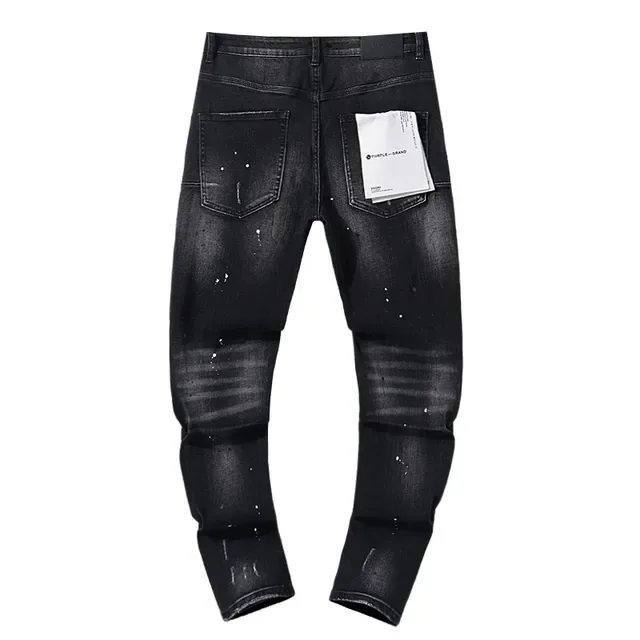 Purple Brand Distressed Paint-Splattered Black Slim-Fit Jeans 3