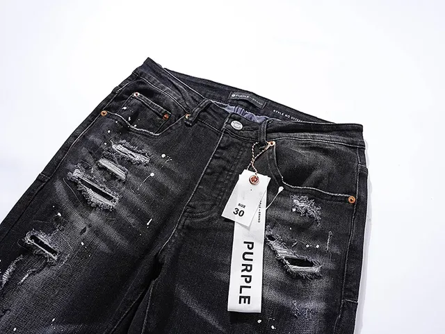 Purple Brand Distressed Paint-Splattered Black Slim-Fit Jeans 4