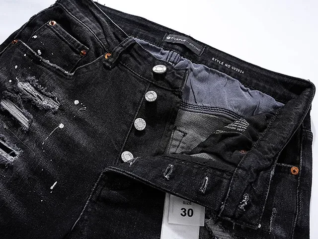 Purple Brand Distressed Paint-Splattered Black Slim-Fit Jeans 6