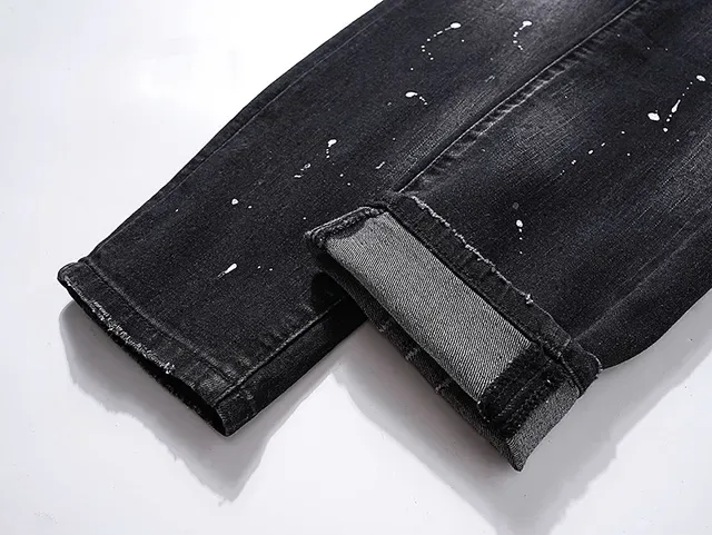 Purple Brand Distressed Paint-Splattered Black Slim-Fit Jeans 10