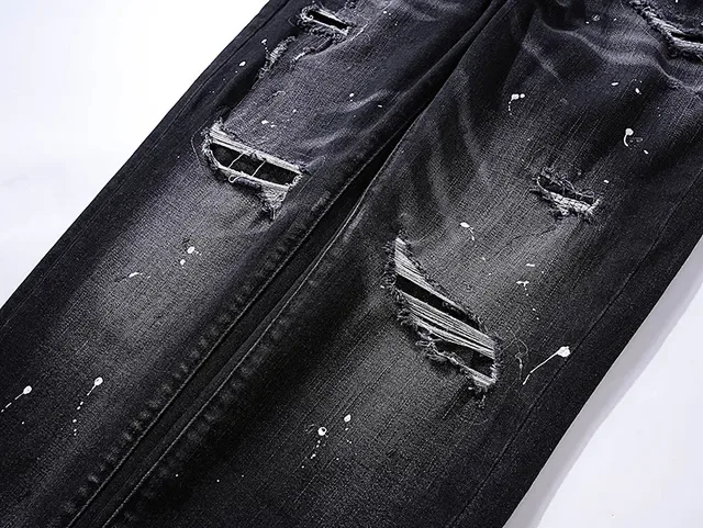 Purple Brand Distressed Paint-Splattered Black Slim-Fit Jeans 11