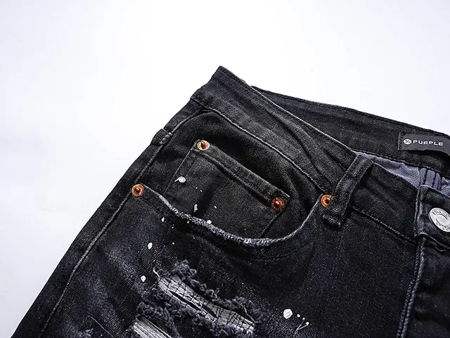 Purple Brand Distressed Paint-Splattered Black Slim-Fit Jeans 12