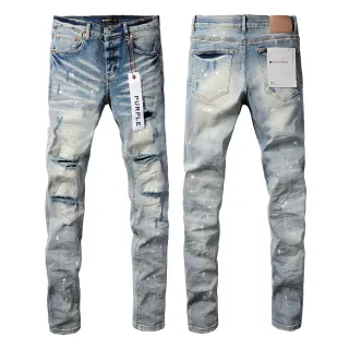 Purple Brand Distressed Paint-Splattered Light-Wash Ripped Jeans